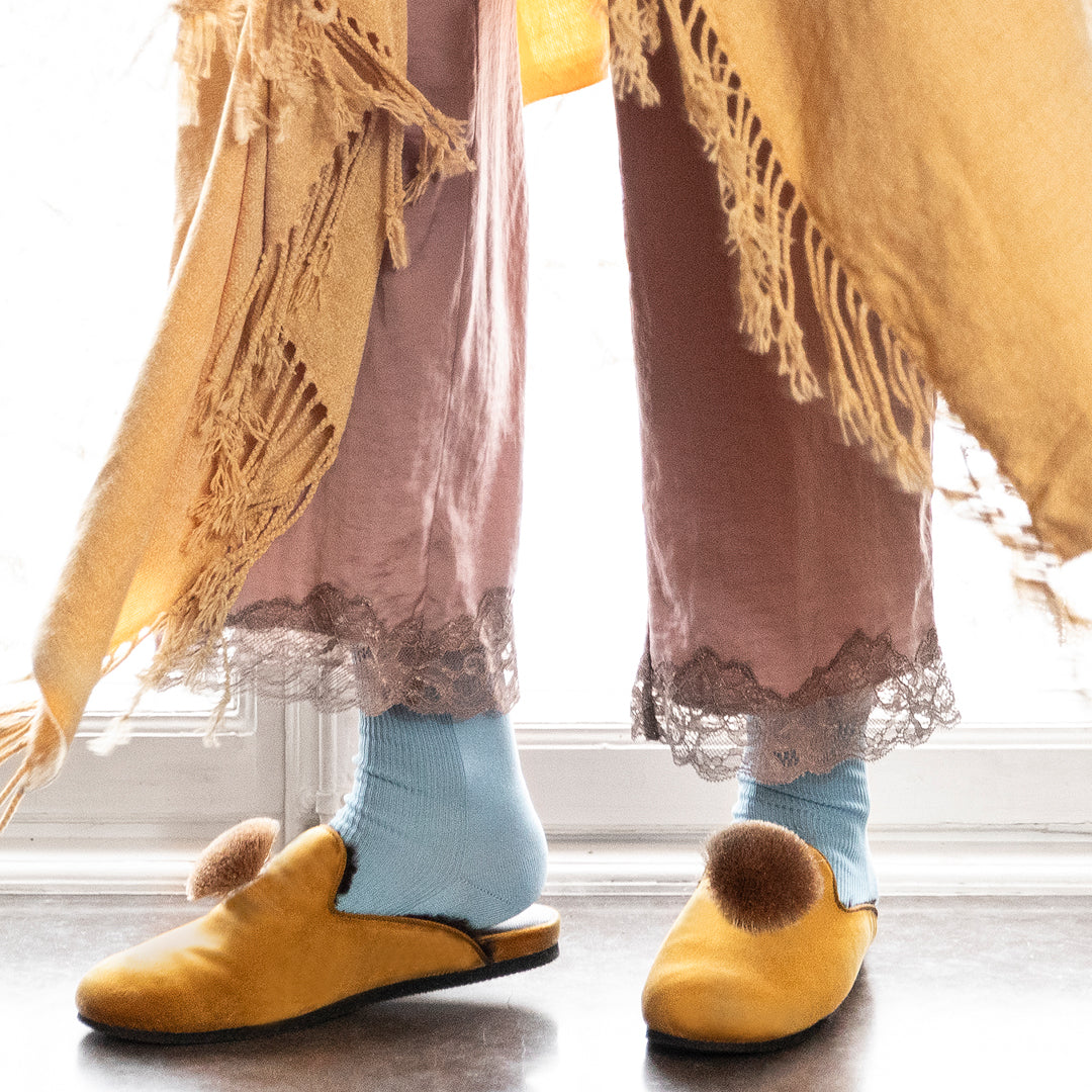 Pompom Tassle Braune Pantoffeln